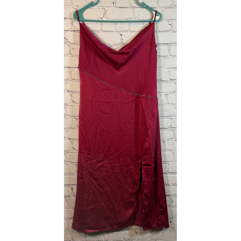 D&M Pink Slip Dress Cowl‎ Neck Beaded Detail Slit Hem Size L